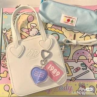 กระเป๋าสะพายไหล่ พร้อมส่ง👜กระเป๋าสะพายข้างครีมสาวครีมพีชหัวใจสะพายข้างมินิกระเป๋าถือ