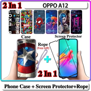 2 IN 1 เคส OPPO A12 เคส พร้อมกระจกนิรภัยโค้ง ป้องกันหน้าจอเซรามิค LOL และฮีโร่