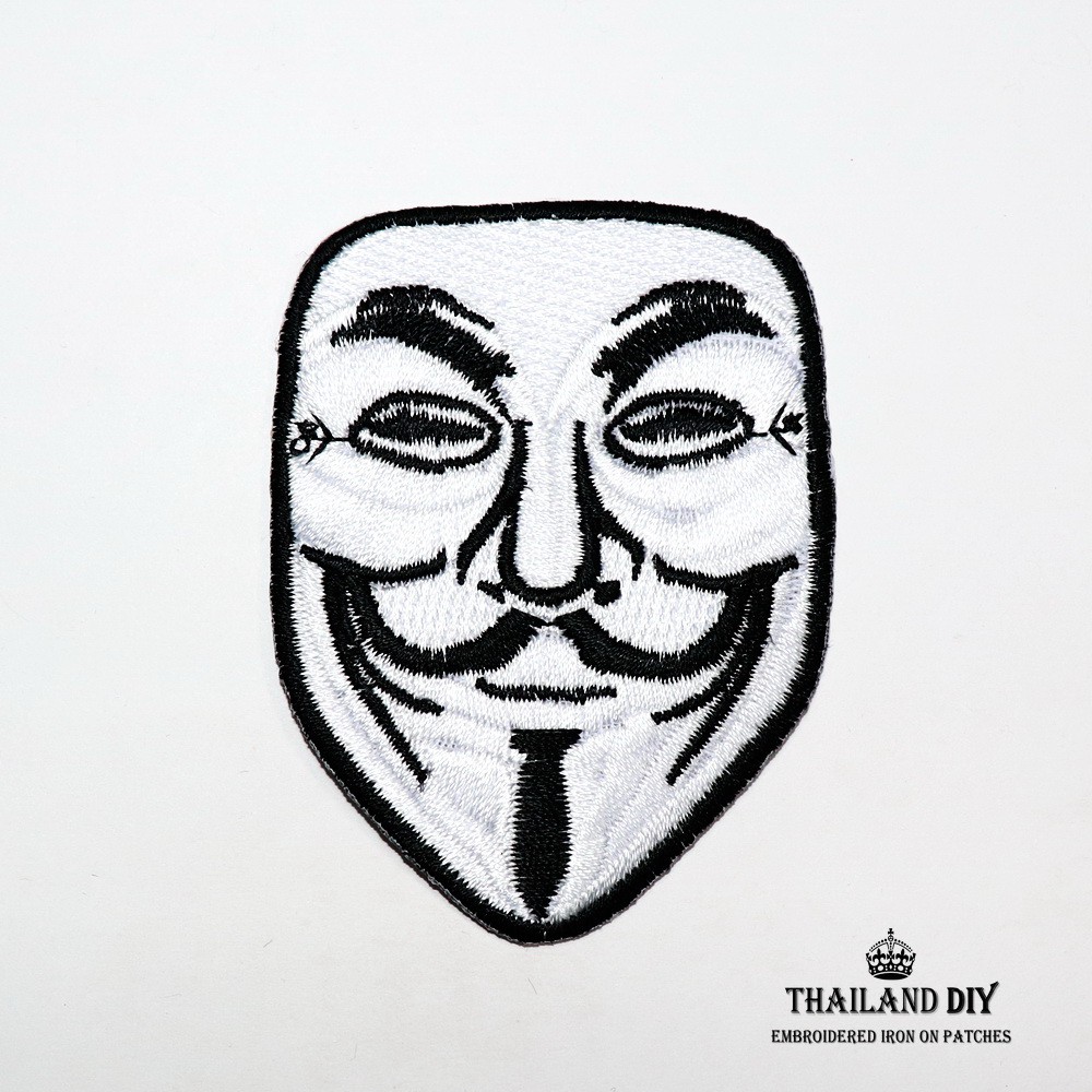 ตัวรีดติดเสื้อ หน้ากาก วี ฟอร์ เวนเดตต้า V for Vendetta mask Patch สัญลักษณ์ ต่อต้าน งานปัก DIY ตัวร