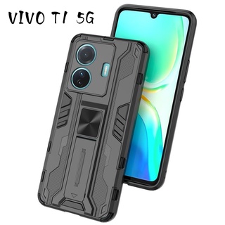 เคสโทรศัพท์มือถือ TPU นิ่ม กันกระแทก ปิดด้านหลัง พร้อมขาตั้งยาง สําหรับ VIVO T1 5G T1 Snapdragon 778G 5G