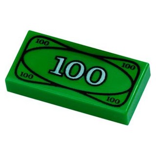 [627] ชิ้นส่วนเลโก้ Lego Part Tile 1 x 2 with Groove with 100 Dollar Bill Money Pattern (3069px7) รา