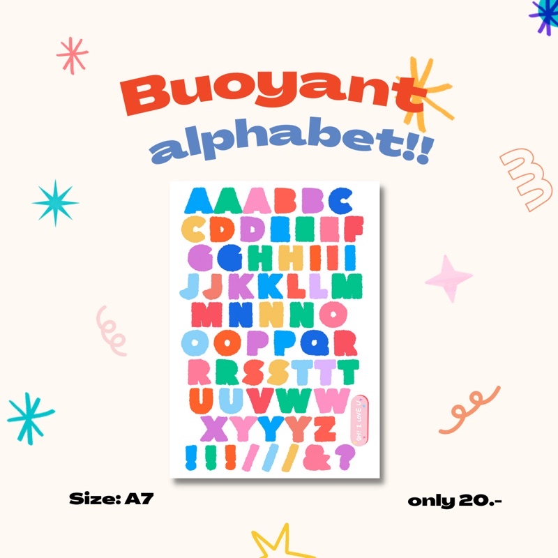 Buoyant alphabet 🎄🛋🥐 สติ๊กเกอร์ตัวอักษร ขนาด A7