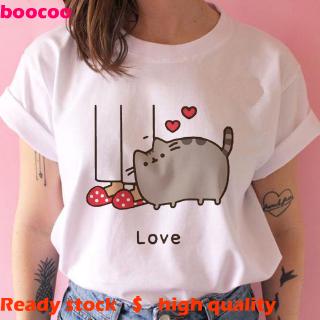 pusheen  เสื้อเชิ้ต blouse เสื้อยืด oversize Short Sleeves Cotton เสื้อยืด oversize Cartoon Printed เ