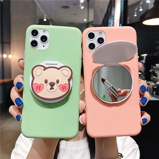 ปลอก OPPO F3 F7 F5 F9 F11 F15 F17 F19 Pro F1 F1S F3 R9 R9S PLUS R11 R11S R15 R17 Pro Cute Cartoon Teddy Bear Make Up Mirror Phone Cover Case