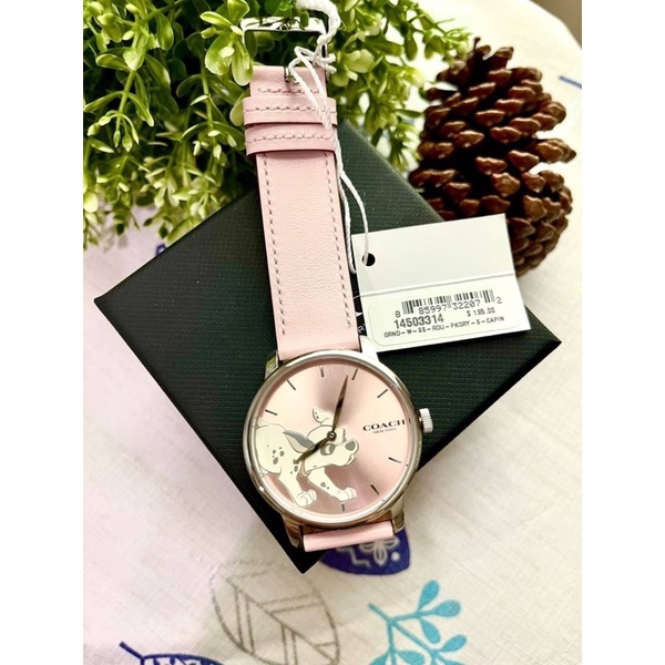 นาฬิกา COACH Disney x Women's 101 Dalmatians Grand Pink Leather Strap Watch ของแท้