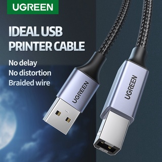 UGREEN(สายถัก)USB2.0 Printer Braided Cable USB Type B Male to A Male 2.0 Cable(80801,80803,80804)(Silver,Green)