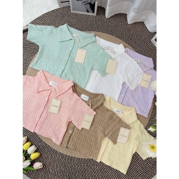 เสื้อครอปผ้ายับ ป้าย G-ROSE (⭐️)