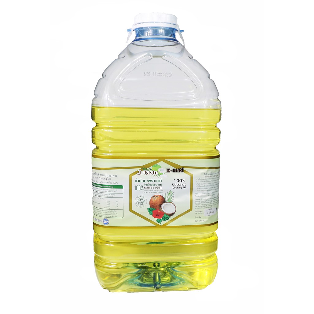 น้ำมันมะพร้าว 100% สำหรับทำอาหาร ไม่ผ่านกรรมวิธี ไม่หืน 5,000ml.เจ-เทสต์ J-Taste Coconut Cooking Oil