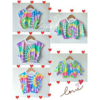 เสื้อมัดย้อมพาสเทล ลายปักตัวหนังสือ น่ารักๆ เสื้อครอปมัดย้อมสีพาสเทลน่ารัก มัดย้อมแขนกุดสีพาสเทลต้อนรับซัมเมอร์