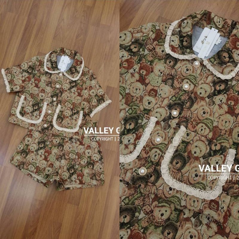 🔖ป้าย Valleygirl เสื้อ + กางเกงขาสั้น ผ้าทอลาย