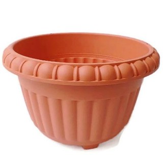 papamami Round shape Plastic Pot กระถางปลูกต้นไม้10นิ้ว สีส้ม(10ใบ)(Orange)
