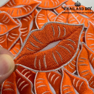 [ ตัวรีดติดเสื้อ ลาย ปาก ริมฝีปาก รอยลิปสติก สีส้ม ] Lips Patch งานปัก DIY ตัวรีด ติดเสื้อ กระเป๋า ยีนส์ อาร์ม สวยๆ แนวๆ