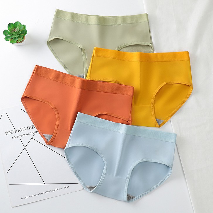 Ausvenice ผ้าฝ้ายกางเกงต้านเชื้อแบคทีเรียต่ําเอวกลางเอวน่ารักที่มีสีสันธรรมดากีฬานุ่ม Macaron ผ้าฝ้ายแท้กางเกงนุ่มกางเกงสาวกางเกง