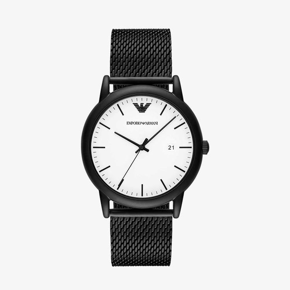 Emporio Armani นาฬิกาข้อมือผู้ชาย Dress White Dial Black รุ่น AR11046