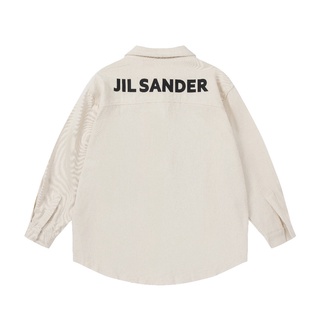 เสื้อเชิ้ตยีนลําลอง แขนยาว คอปก ผ้าแคนวาส พิมพ์ลายตัวอักษร ทรงหลวม สไตล์สตรีท สําหรับผู้ชาย และผู้หญิง