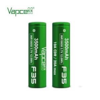 ถ่าน Vapcell สีเขียว F35 คู่ละ 255฿ แท้ ความจุ 3500Mah 10A Max 20A  แถม กระเป๋า 1 ใบ