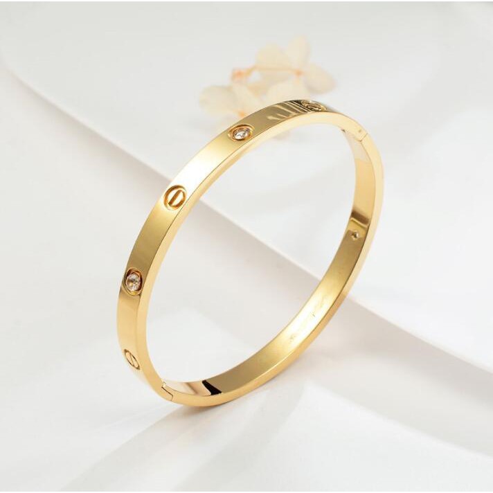 กําไลข้อมือเหล็ก ไทเทเนียม สีโรสโกลด์ 18k