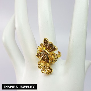 Inspire Jewelry (NN) ,แหวนทอง รูปผีเสื้อและดอกไม้ ตัวเรือนหุ้มทองแท้ 100% 24K สวยหรู                   .