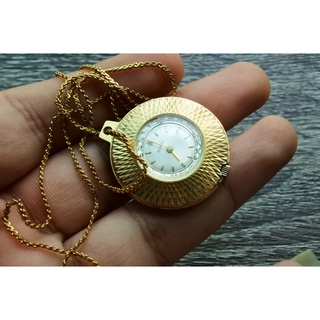 นาฬิกา Vintage มือสองญี่ปุ่น POCKET WATCH LOCKET ระบบ ไขลาน SWISS UNISEX ทรงสี่เหลี่ยม กรอบทอง หน้าเงิน หน้าปัด 25mm