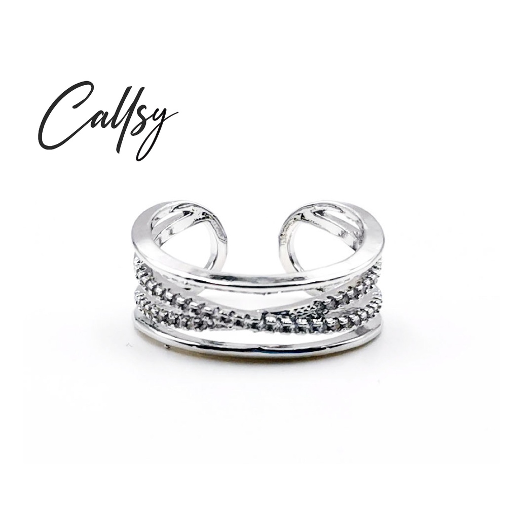 Callsy 18K แหวนชุบทองคําขาวปรับ Cincin Silver Cross River แฟชั่นผู้หญิงเกาหลี Jewellery อุปกรณ์เสริม