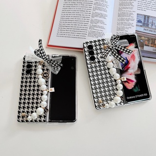 เคสโทรศัพท์มือถือ กันกระแทก พร้อมสร้อยข้อมือ ประดับไข่มุก สําหรับ Samsung Galaxy Fold 3 5G Fold 4