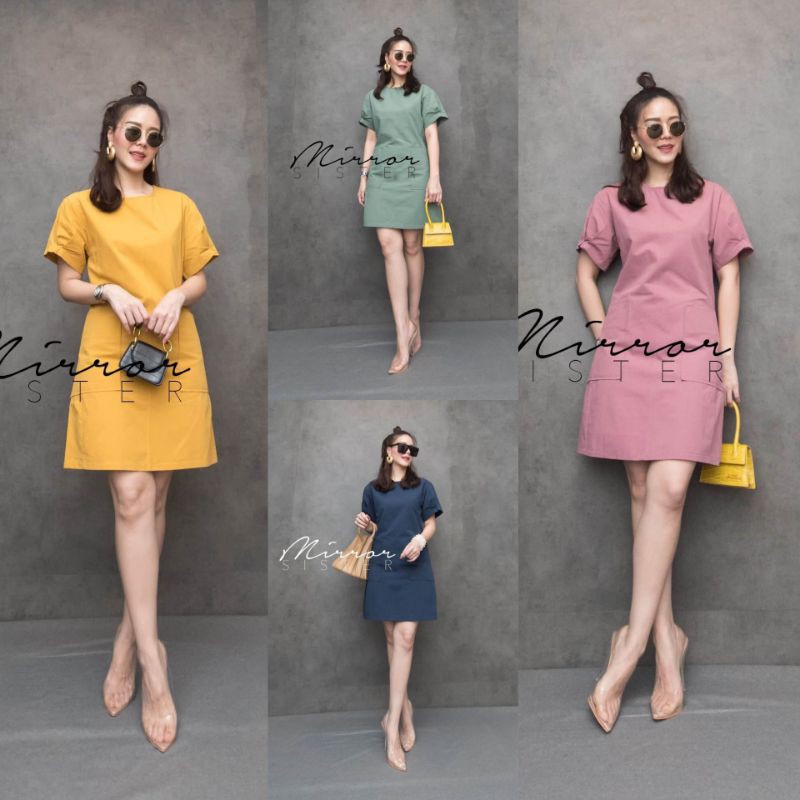 Mirrorsister #40612.1 เดรสทรงเรียบเก๋เบสิค เดรสแขนสั้น ชุดไปเที่ยว ชุดน่ารักๆ