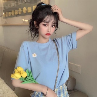 2021 new summer short-sleeved womens T-shirt loose Korean style versatile ins embroidered little Daisy top clothes