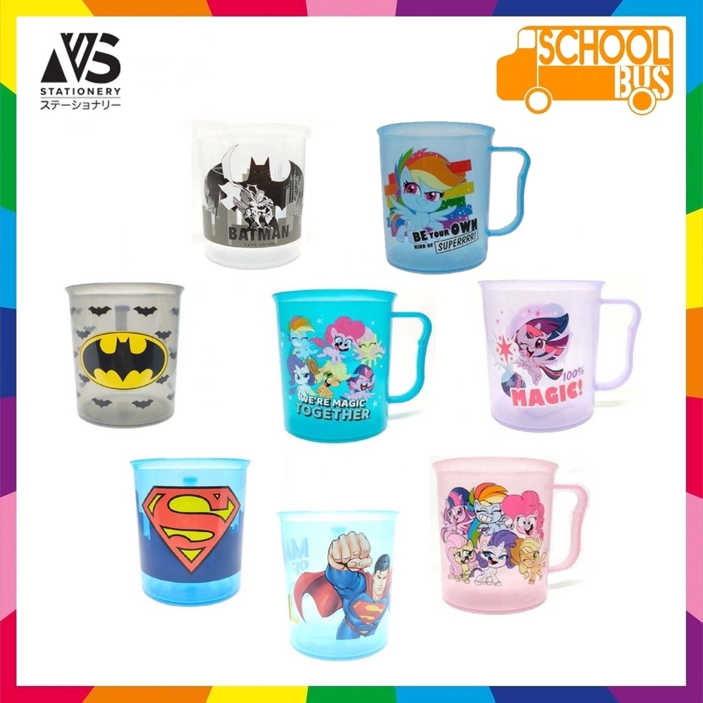 แก้วน้ำ พลาสติก มีมือจับ Pony Superman Batman Tom&Jerry ใหญ่ ลิขสิทธิ์แท้ 100% การ์ตูน น่ารัก