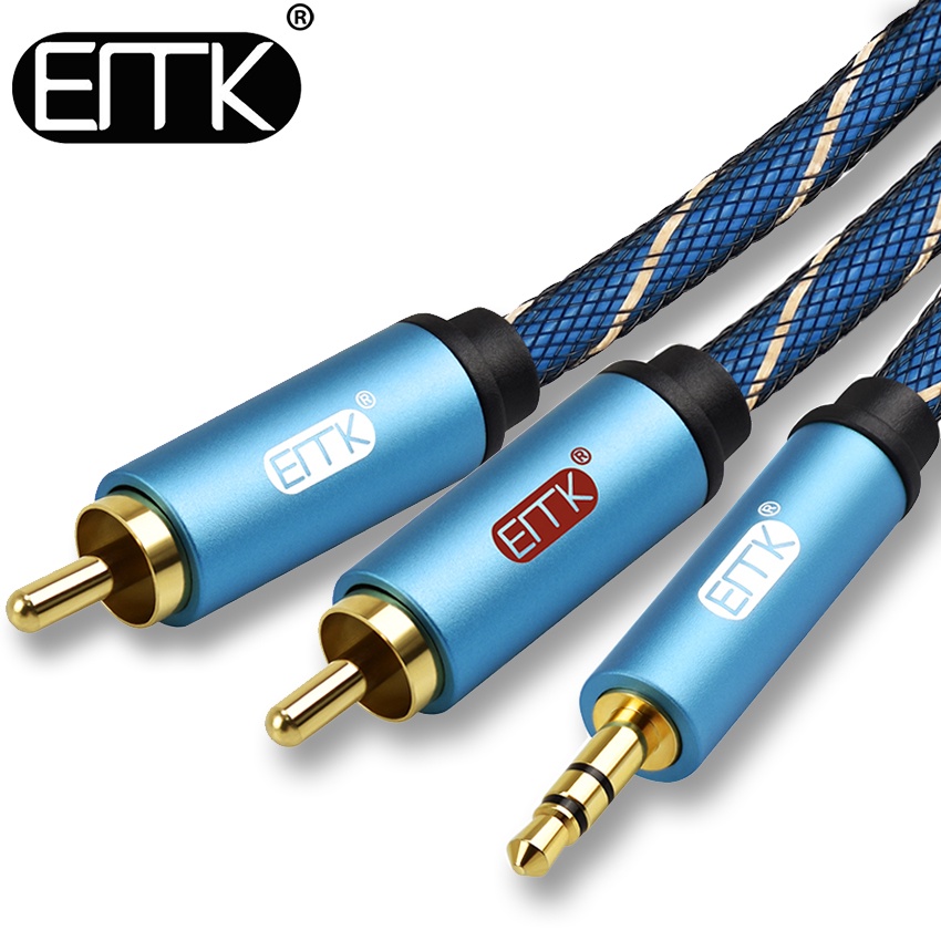 EMK RCA Cable 2RCA to 3.5 Audio Cable RCA 3.5mm Jack RCA AUX Cable for