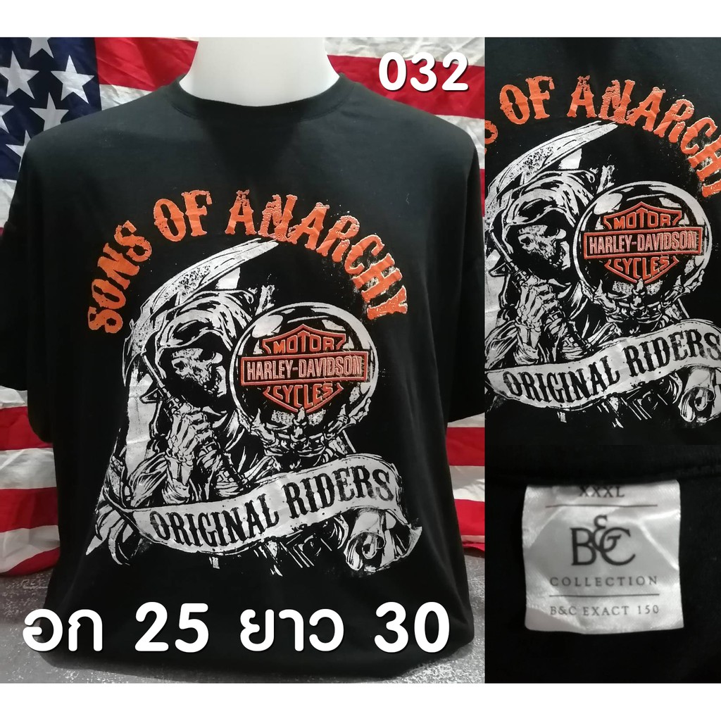 🔥 พร้อมส่ง!! 🔥 เสื้อยืดฮาเลย์ Sons of anarchy Harley-Davidson Motorcycle 🔥 หัวกระโหลก สกรีนสวย ลายมั