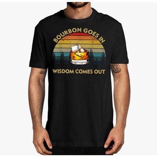 คอลูกเรือเสื้อยืด พิมพ์ลาย Bourbon Goes In Wisdom Comes Out ตลก เหมาะกับของขวัญS-5XL