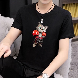 สุดยอดไฟ 100% Cotton Men T-shirt Short Sleeve Tshirt Men Round Neck T Shirt Fashion T-shirts Cal  ลมขี้เกียจสามารถปรับแต