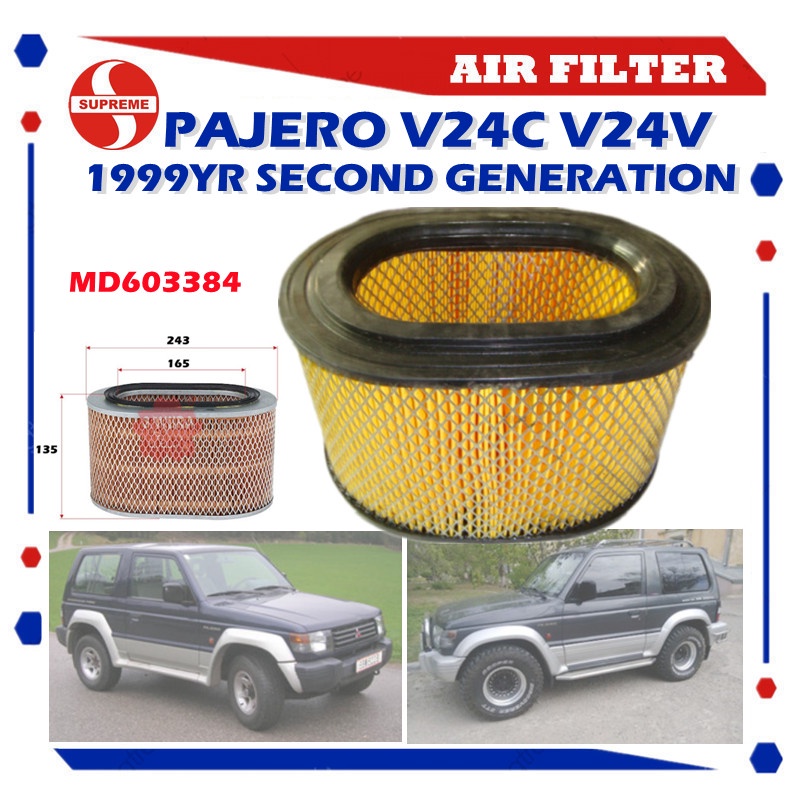 S2U 4X4 กรองอากาศ Mitsubishi Pajero 2.5 V24V V24C MD603384 A-7609 Penapis Angin 4WD