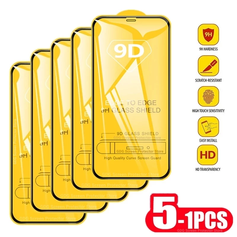 5PCS 9D ฟิล์มกันรอย for Iphone 11 13 14 16 17 Pro Max 15 12 XR 7 8 Plus X Xs SE 6 6s 13 Mini 16promax Air ฟิล์มกระจก