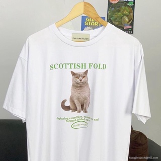 AY  MOST เสื้อยืด Oversize ลายน้องแมว Scottish Fold ผ้าหนา OVS CMA oversize SML