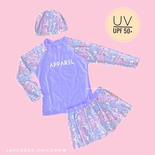 ชุดว่ายน้ำเด็กผู้หญิงแขนยาว กระโปรงด้านในมีกางเกงขาสั้น กันยูวี UV,UPF 50+ M-2XL