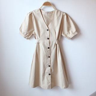 JIRATCLOTHES - เดรสผูกโบว์หลังผ้าฝ้ายลินิน