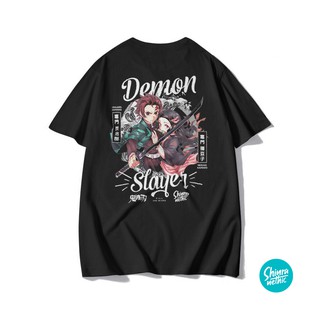 เสื้อยืดผู้ เสื้อยืด พิมพ์ลายอนิเมะ Demon Slayer Tanjiro Kamado x Nezuko Kamado สําหรับผู้ชาย S-5XL