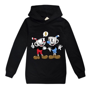 เสื้อกันหนาวแขนยาว มีฮู้ด ผ้าฝ้าย 100% พิมพ์ลาย Kawaii Cuphead สไตล์สตรีท สําหรับเด็กผู้ชาย และเด็กผู้หญิง 2-15 ปี