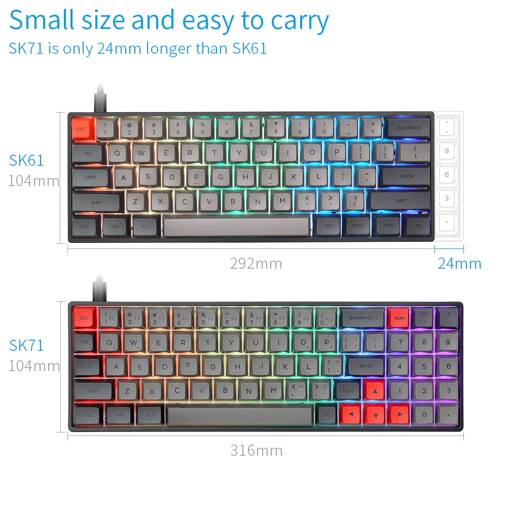 ❈✘❂[SKYLOONG] Genuine Mechanical Keyboard Hot-swappable 71 Keys SK71 Gray Black Red/gaming Keyboard/