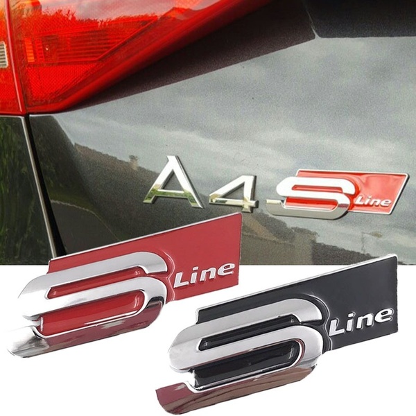 3D โลหะรถสติกเกอร์ Sline S LINE ด้านข้าง Fender ด้านหลังป้ายสัญลักษณ์สําหรับ Audi A1 A3 A4 A6 S3 Q3 