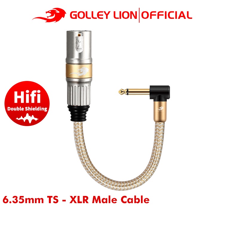 Golley LION AUX อะแดปเตอร์สายเคเบิลเสียง 6.35 มม. TS เป็น XLR ปลั๊กชุบทอง สําหรับโทรศัพท์ คอมพิวเตอร์ เครื่องดนตรี กีตาร์