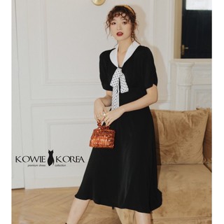 Kowie Korea เดรสยาวสีดำ ผ้าพันคอสีขาว  ticha (028) price  890 ฿