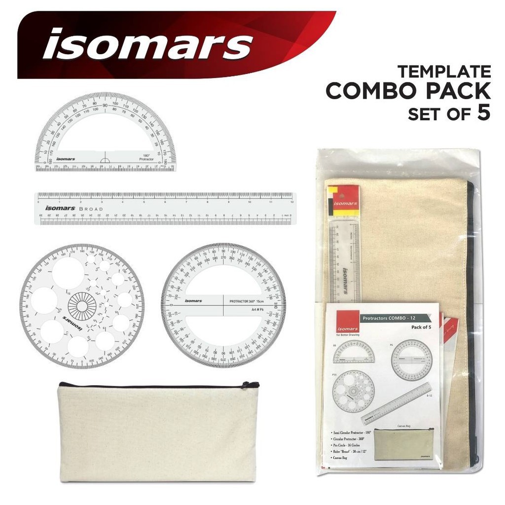 ชุดรวมเขียนแบบ 5 ชิ้น TEMPLATE COMBO PACK SET OF 5 ISOMARS