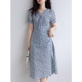 กระโปรง Eggka French Retro Floral Dress Female 2022 Summer New Bubble ...