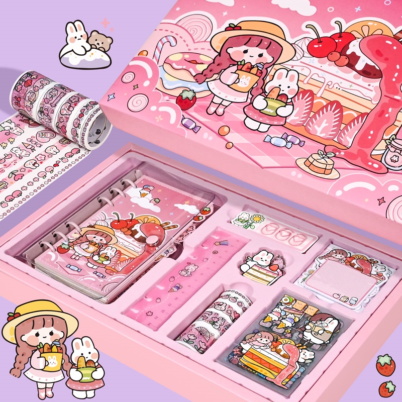 Ledger Book Box Set Girl Birthday Cute Girl Life Page Ledger Book Material Sticker Sticker Stationer