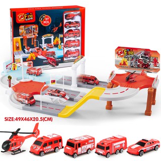 ProudNada Toys ของเล่นที่สถานีจอดรถดับเพลิง Police City Track Playset NO.FJ-612