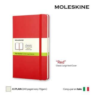 Moleskine Plain Large Hard Cover (A5) (Red) - สมุดโน๊ต Moleskine A5 ปกแข็ง ไม่มีลาย สีแดง