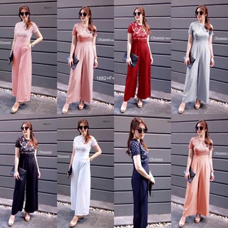J1882 Jumpsuit จั๊มสูทขายาว กางเกงทรงขากระบอกใหญ่