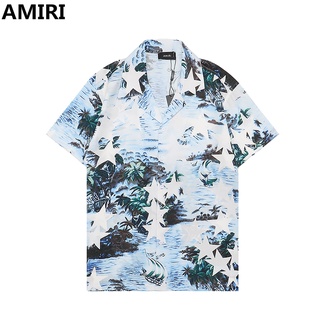 ใหม่ พร้อมส่ง AM---IRI เสื้อเชิ้ตแขนสั้น พิมพ์ลายดาว สําหรับผู้ชาย และผู้หญิง